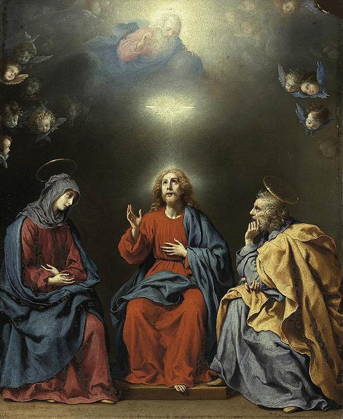 The Holy Family with God the Father and the Holy Spirit, vintage artwork by Carlo Dolci, 12x8" (A4) Poster