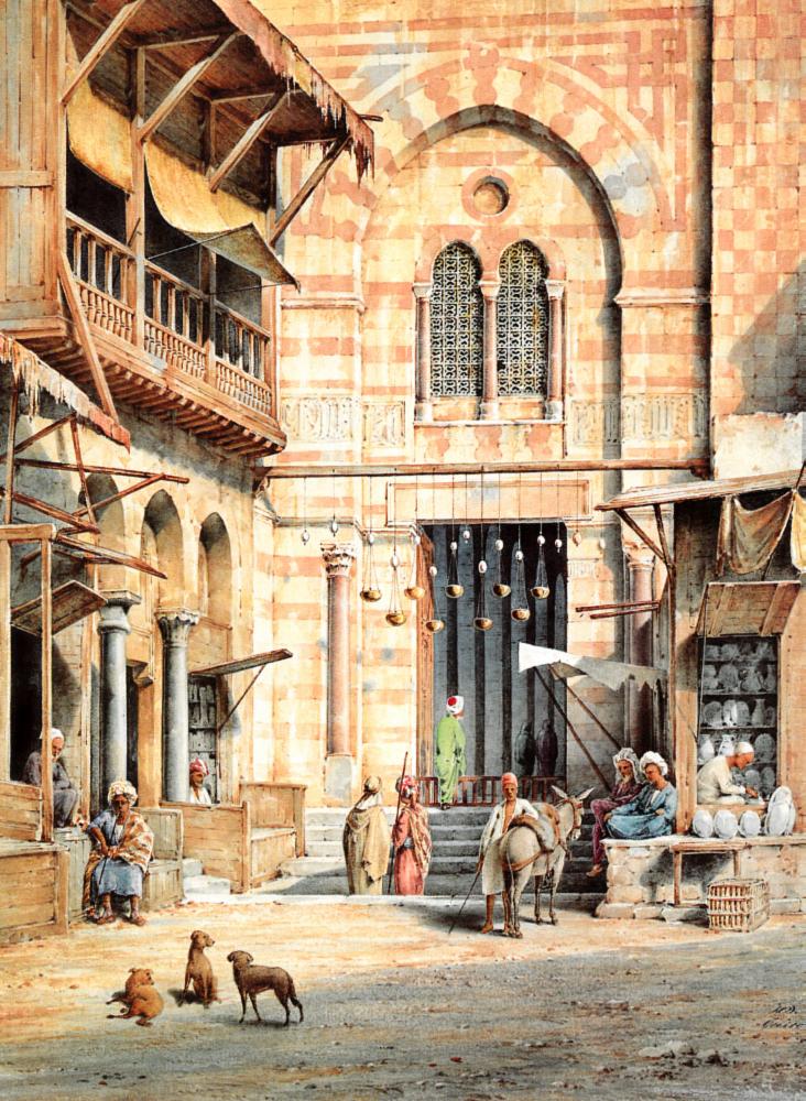 The Entrance to a Mosque in Cairo, vintage artwork by H.C. Stilling, A3 (16x12") Poster Print