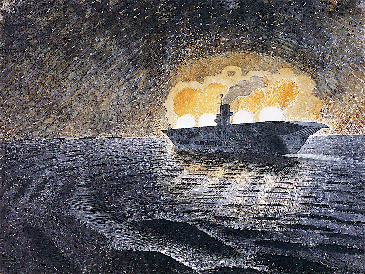 HMS Ark Royal in Action, vintage artwork by Eric Ravilious, 12x8" (A4) Poster