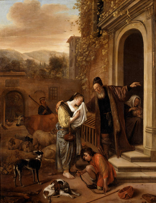 Dismissal of Hagar, vintage artwork by Jan Havicksz. Steen, 12x8" (A4) Poster