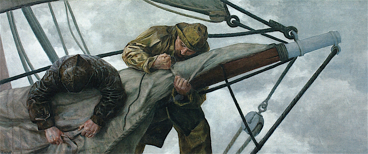 Reefing the Sails by Christian Krohg,A3(16x12")Poster