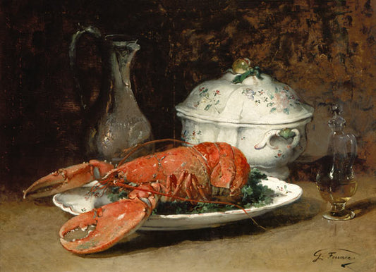 Still Life with a Lobster ., vintage artwork by Guillaume-Romain Fouace, 12x8" (A4) Poster