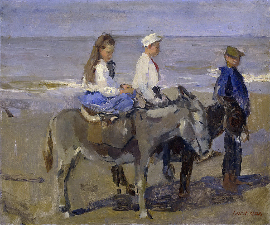 Boy and Girl on Donkeys, vintage artwork by Isaac Israels, 12x8" (A4) Poster