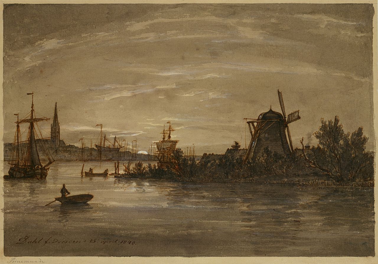 View of Swinoujscie, vintage artwork by Johan Christian Claussen Dahl, A3 (16x12") Poster Print