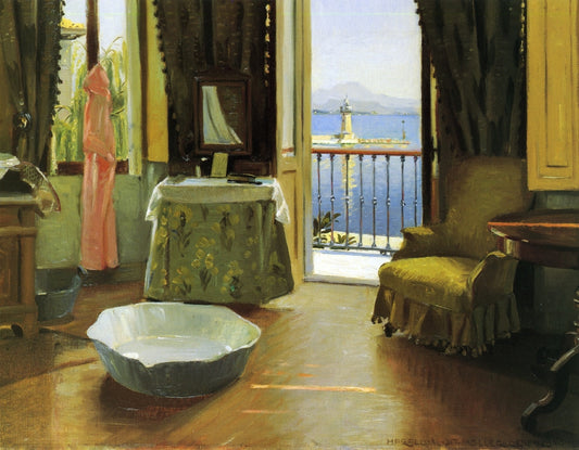 A View of Lake Garda at Desenzano, Italy, vintage artwork by Harald Slott-Møller, 12x8" (A4) Poster