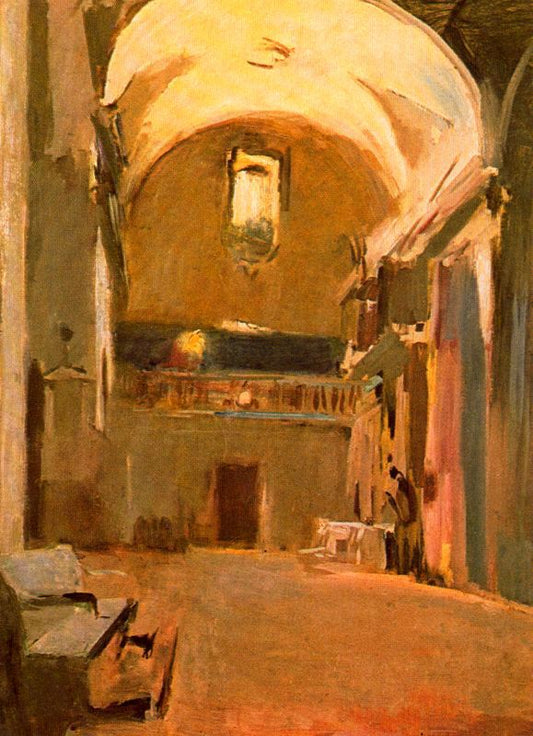 Interior de iglesia, vintage artwork by Joaquin Mir  Trinxet, 12x8" (A4) Poster