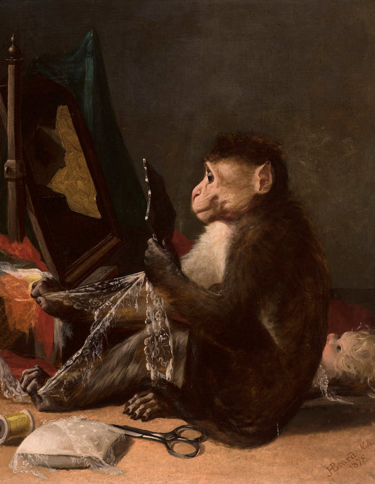 Monkey and Looking Glass, vintage artwork by James Henry Beard, A3 (16x12") Poster Print
