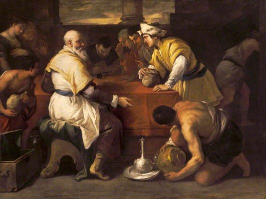 The Parable of the Prodigal Son: Receiving His Portion, vintage artwork by Luca Giordano, 12x8" (A4) Poster