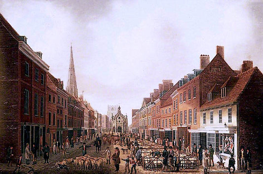 East Street Market, Chichester, West Sussex, vintage artwork by Joseph Francis Gilbert, 12x8" (A4) Poster