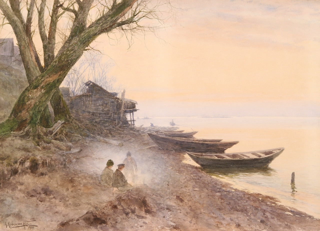 Evening on the Coast, vintage artwork by Konstantin Kryzhitsky, 12x8" (A4) Poster