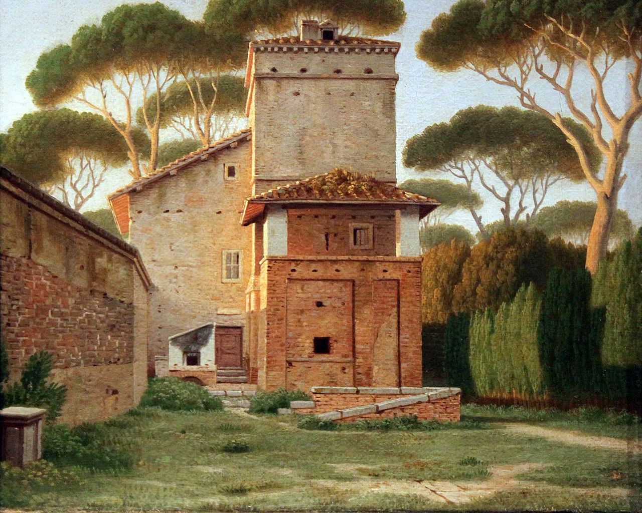 Gatehouse in the Park of Villa Borghese, Rome, vintage artwork by Christoffer Wilhelm Eckersberg, 12x8" (A4) Poster