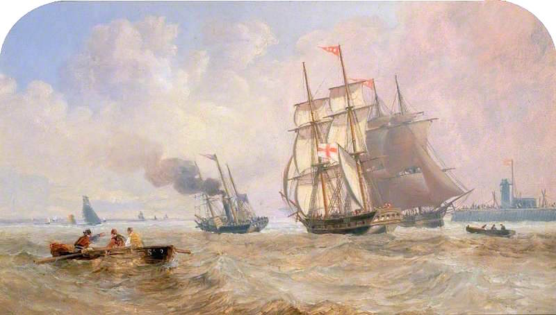 Entrance to Sunderland Harbour, vintage artwork by John Wilson Carmichael, A3 (16x12") Poster Print