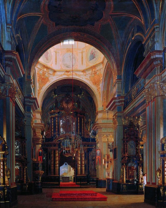 The Interior of St. Nicholas Church in St. Petersburg, vintage artwork by Sergei Zaryanko, A3 (16x12") Poster Print