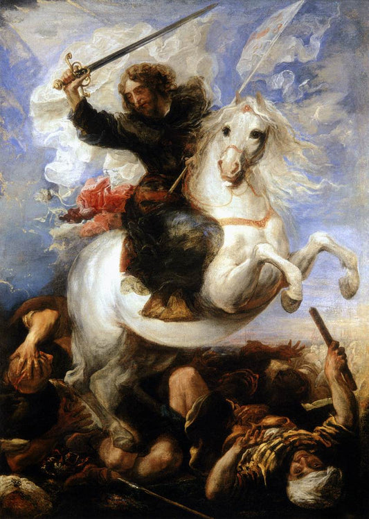 St James the Great in the Battle of Clavejo, vintage artwork by Juan Carreño de Miranda, 12x8" (A4) Poster