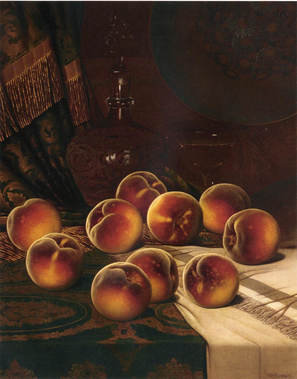 Still Life with Peaches, vintage artwork by William Mason Brown, 12x8" (A4) Poster