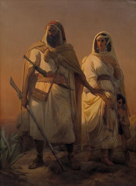 An Arab Family in the Desert, vintage artwork by Niels Simonsen, A3 (16x12") Poster Print