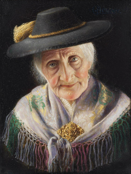 Study Of Tyrolean Lady, vintage artwork by Christian Heuser, 12x8" (A4) Poster