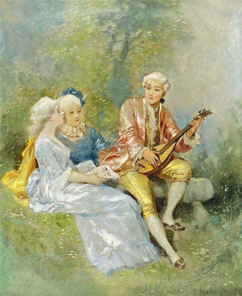 Le charmeur à la mandoline, vintage artwork by Theodore Levigne, 12x8" (A4) Poster