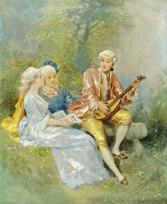 Le charmeur à la mandoline, vintage artwork by Theodore Levigne, 12x8" (A4) Poster