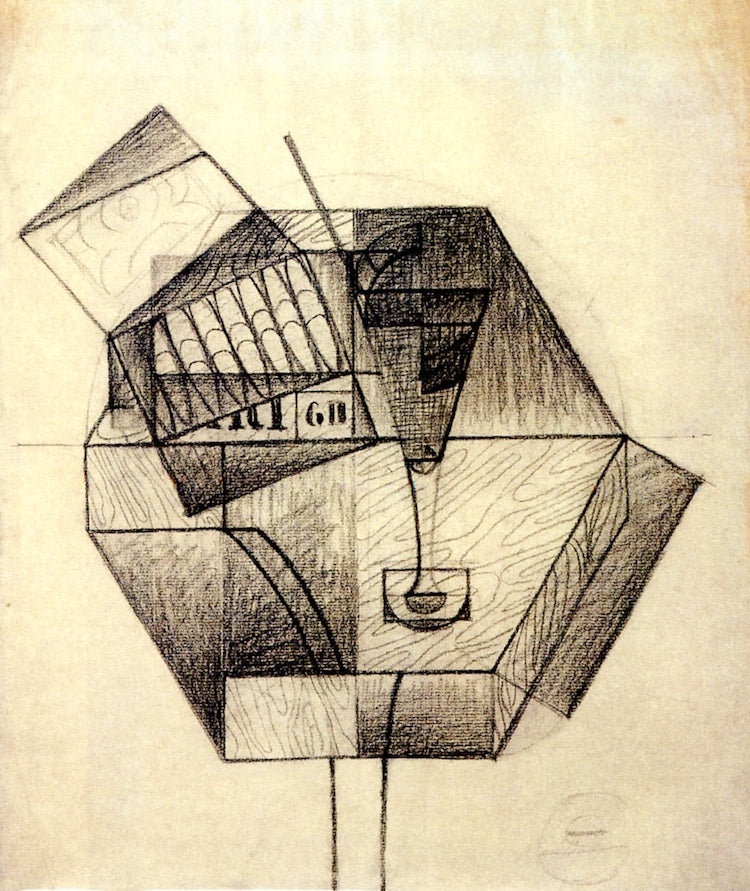 Box of Cigars and Glass on a Table, vintage artwork by Juan Gris, 12x8" (A4) Poster