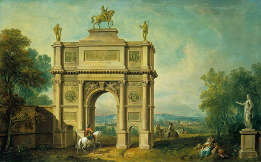 Landscape with a Triumphal Arch to George II, vintage artwork by Antonio Visentini, 12x8" (A4) Poster