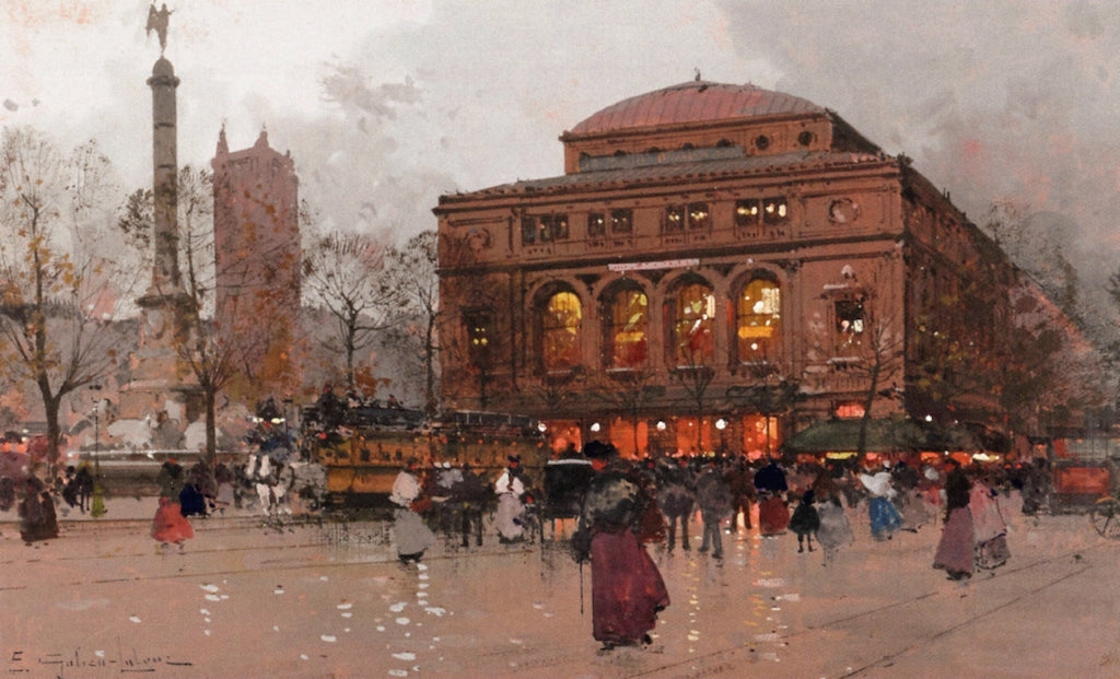 The Theâtre de la Ville by Eugene Galien-Laloue,A3(16x12")Poster
