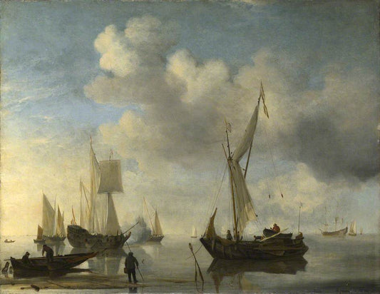 Dutch Vessels Lying Inshore in a Calm, one Saluting, vintage artwork by Willem van de Velde the Younger, 12x8" (A4) Poster