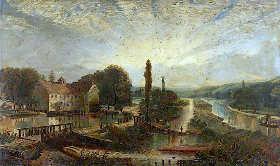Landscape with a Mill and Canal, vintage artwork by Arthur Lowe, 12x8" (A4) Poster