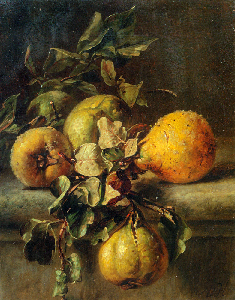 A branch of quinces on a ledge, vintage artwork by Adriana Johanna Haanen, A3 (16x12") Poster Print