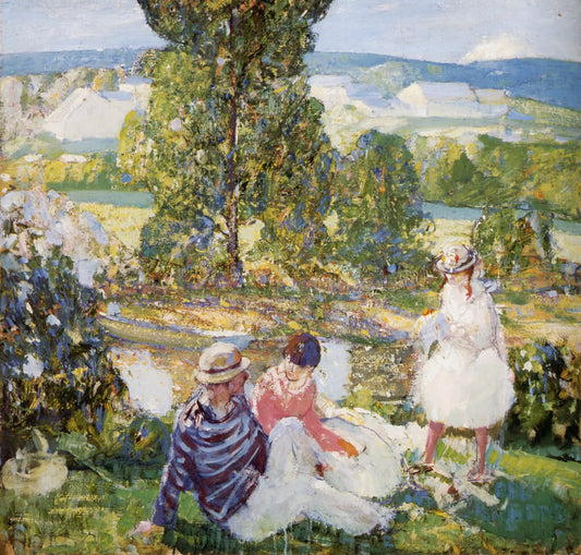 Family Picnic, Brittany, vintage artwork by Richard Edward Miller, 12x8" (A4) Poster