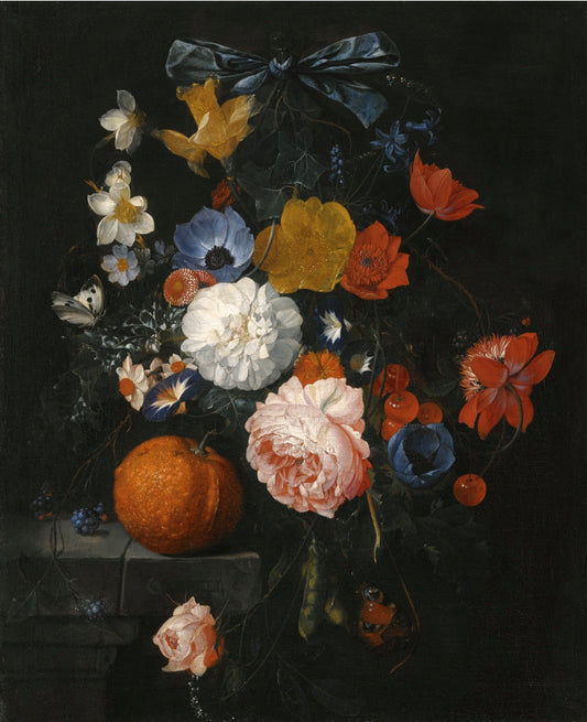 A Still Life with Roses, Daffodils, Bluebells and other Flowers, etc., vintage artwork by Cornelis de Heem, 12x8" (A4) Poster