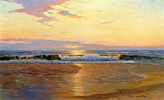 Sunrise along the Coast, vintage artwork by Warren W. Sheppard, 12x8" (A4) Poster
