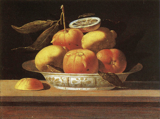 Citrus fruits in a porcelain bowl, vintage artwork by Sebastien Stoskopff, 12x8" (A4) Poster
