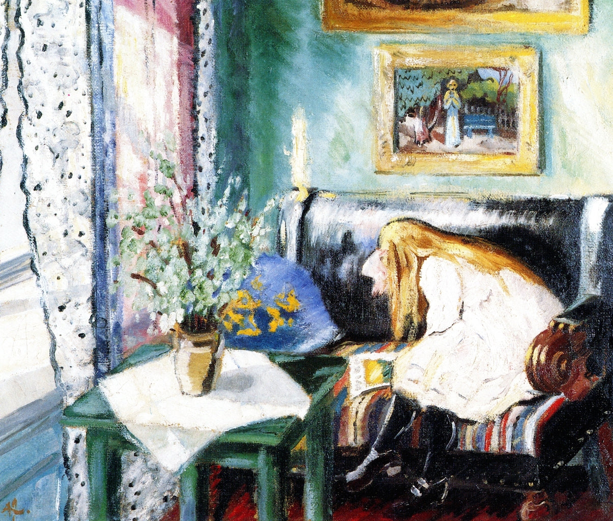 Interior of the Flat at Rosenkrantzgate 18, vintage artwork by Aksel Waldemar Johannessen, 12x8" (A4) Poster