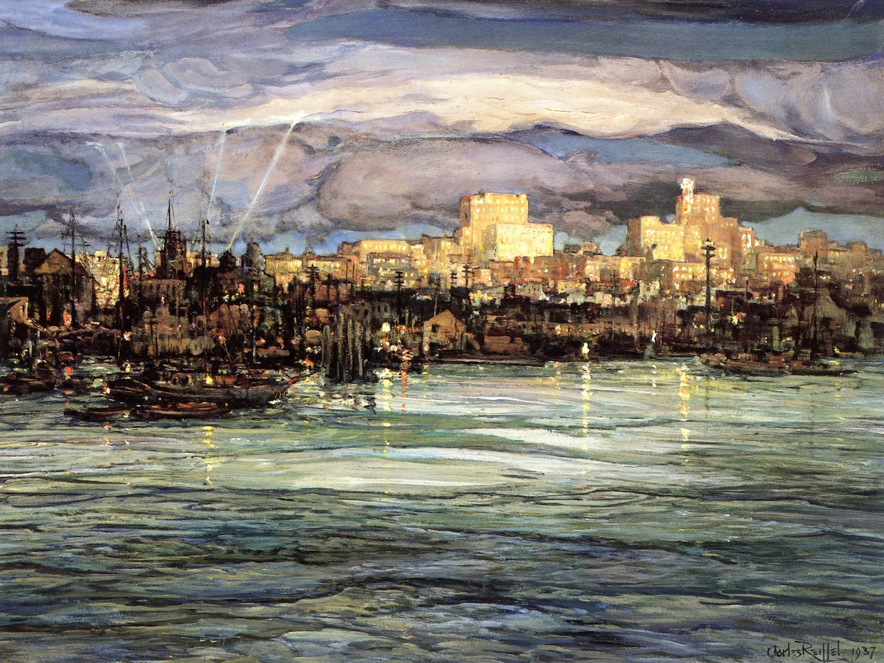 Harbor Night by Charles Reiffel,A3(16x12")Poster