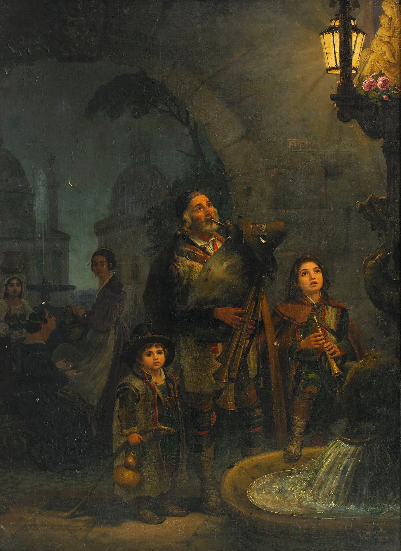 Street Musicians at the Pantheon - Rome, vintage artwork by Olof Johan Sodermark, 12x8" (A4) Poster