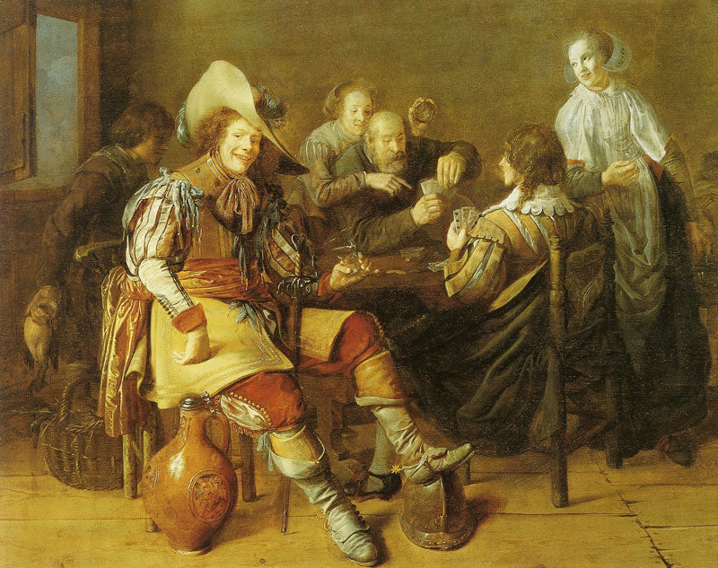 Cardplayers, vintage artwork by Jan Miense Molenaer, 12x8" (A4) Poster