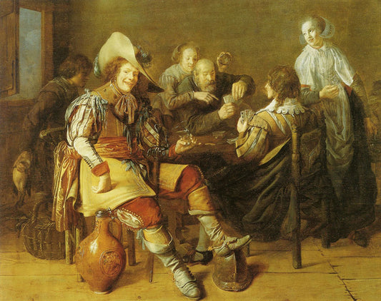 Cardplayers, vintage artwork by Jan Miense Molenaer, 12x8" (A4) Poster