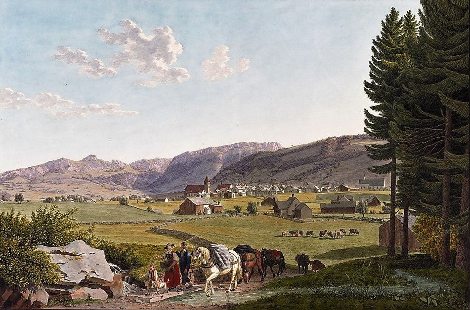 Appenzell from the North-west, vintage artwork by Johannes Jakob Biedermann, 12x8" (A4) Poster