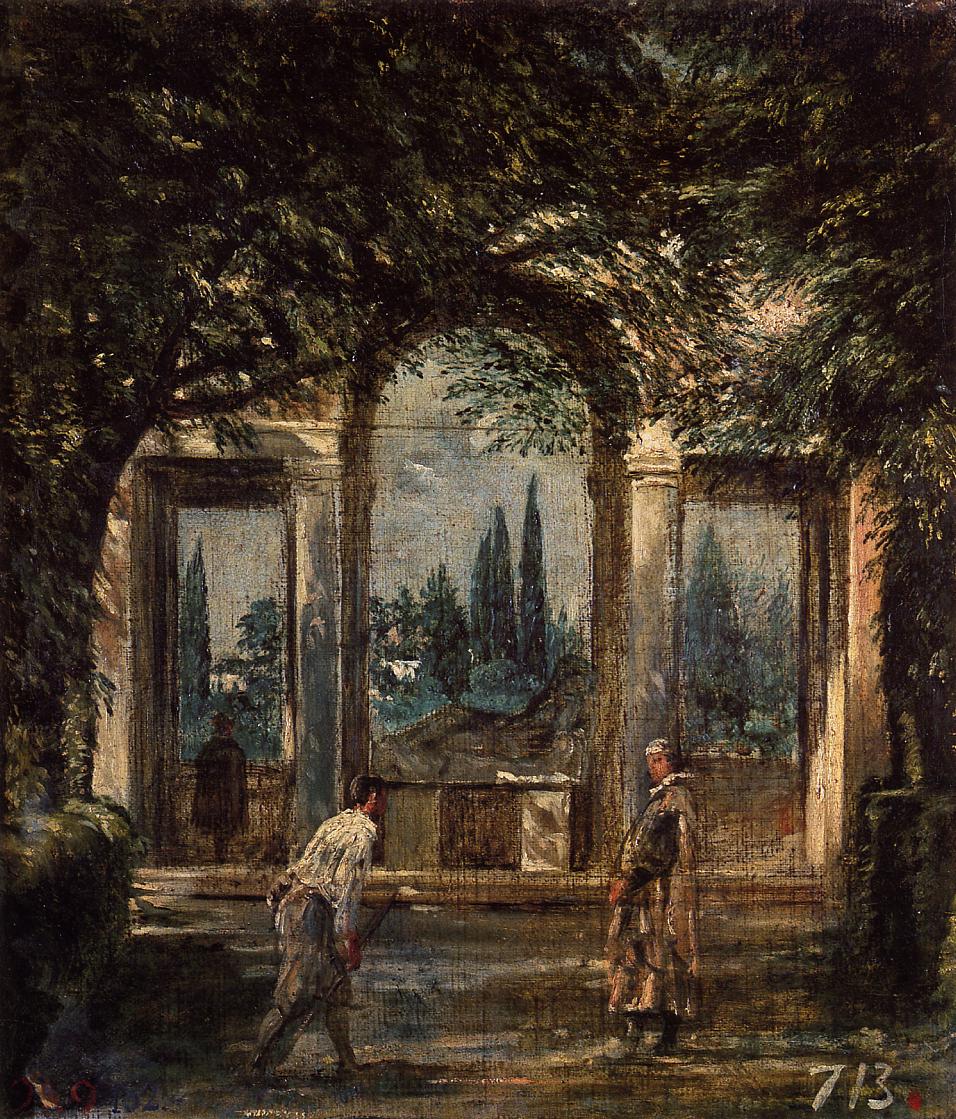 The Gardens of the Villa Medici in Rome with the Statue of Ariadne, vintage artwork by Diego Velázquez, 12x8" (A4) Poster