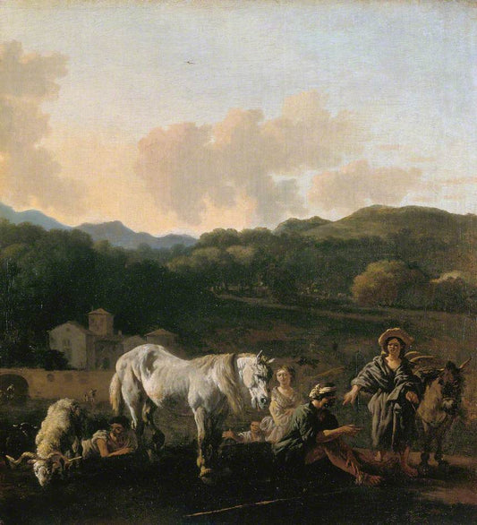 Peasants with a White Horse, vintage artwork by Carel Dujardin, 12x8" (A4) Poster