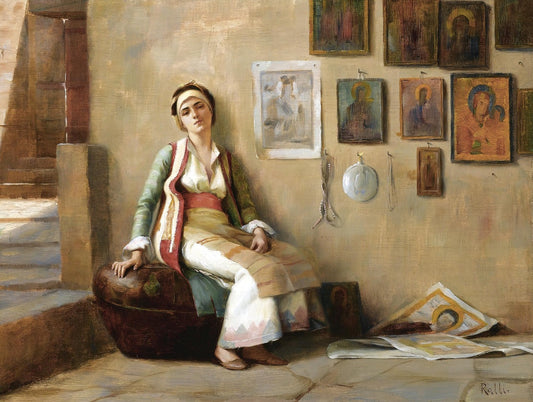 A Moment's Rest, vintage artwork by Theodoros Ralli, 12x8" (A4) Poster