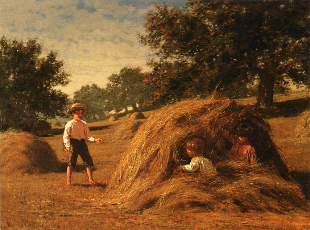 Hiding in the Haycocks, vintage artwork by William Bliss Baker, 12x8" (A4) Poster