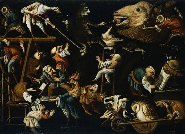 Imaginary Animals and Dwaarfs Fichting, Drinking and Carousing, vintage artwork by Faustino Bocchi, 12x8" (A4) Poster