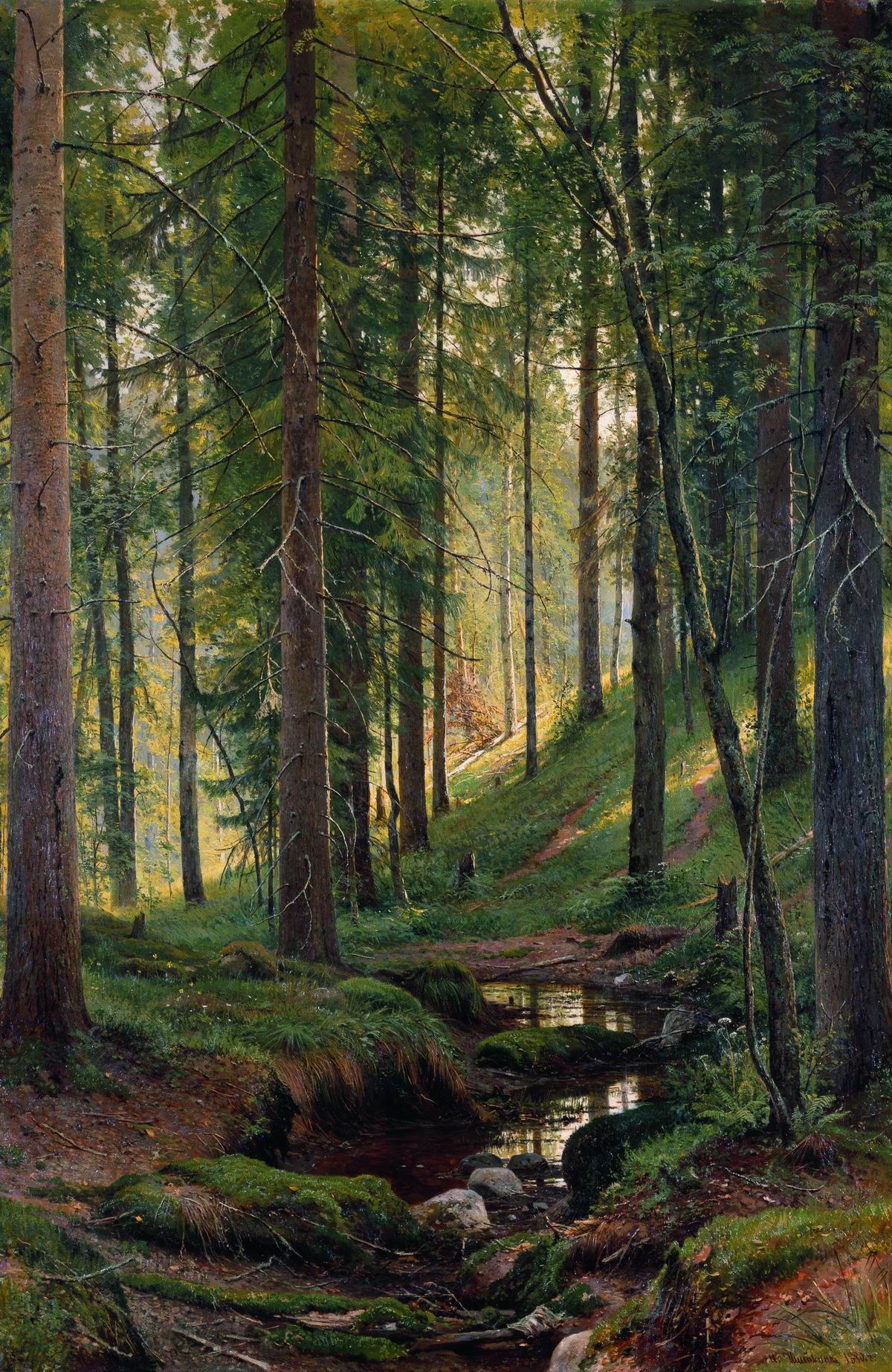 Brook in a Forest, vintage artwork by Ivan Ivanovich Shishkin, 12x8" (A4) Poster