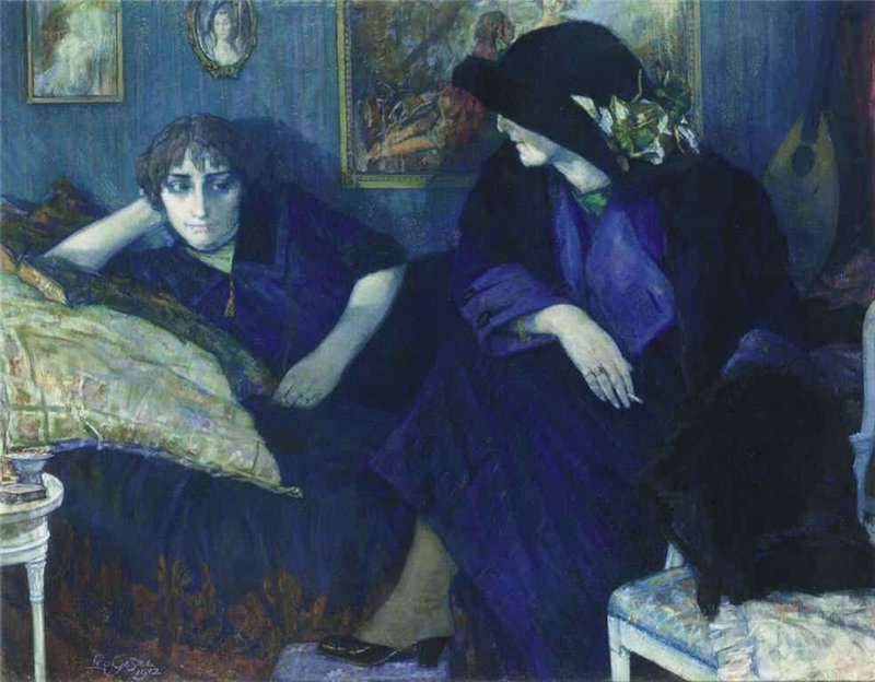 Conversation entre deux femmes, vintage artwork by Leo Gestel, 12x8" (A4) Poster