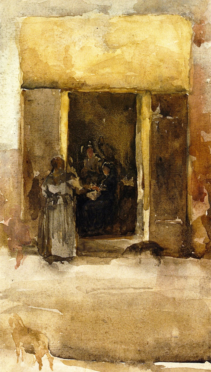 Figures in a Doorway, vintage artwork by James Abbott McNeill Whistler, 12x8" (A4) Poster