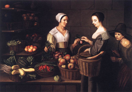 Market Scene with a Pick-pocket, vintage artwork by Louise Moillon, 12x8" (A4) Poster
