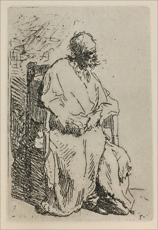 A Beggar Sitting in an Elbow Chair, vintage artwork by Rembrandt van Rijn, 12x8" (A4) Poster