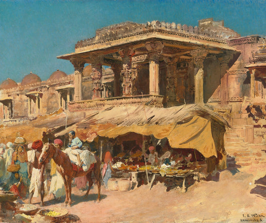 Market in Ahmadabad, India, vintage artwork by Edwin Lord Weeks, 12x8" (A4) Poster
